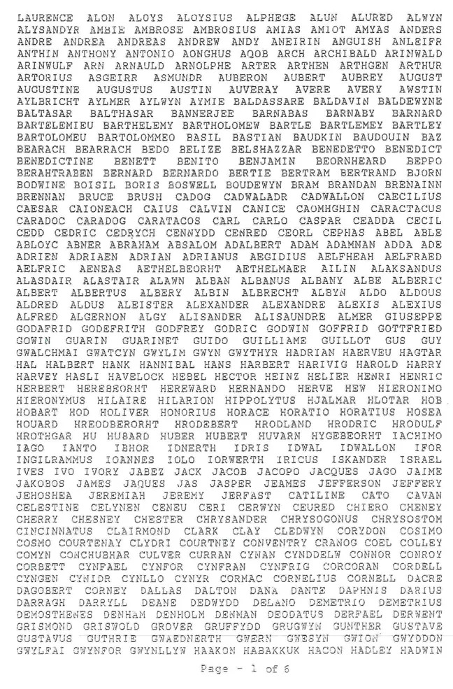 Watkins'in devasa adının birinci sayfası. Kredi bilgileri: Laurencewatkins.com